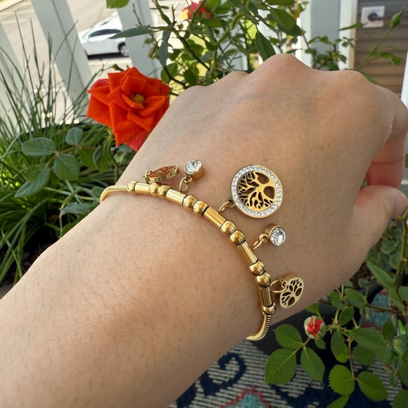 Bracelet 18K Gold Stainless Steel Tree of Life Charm Bracelet - Picture 10 of 15